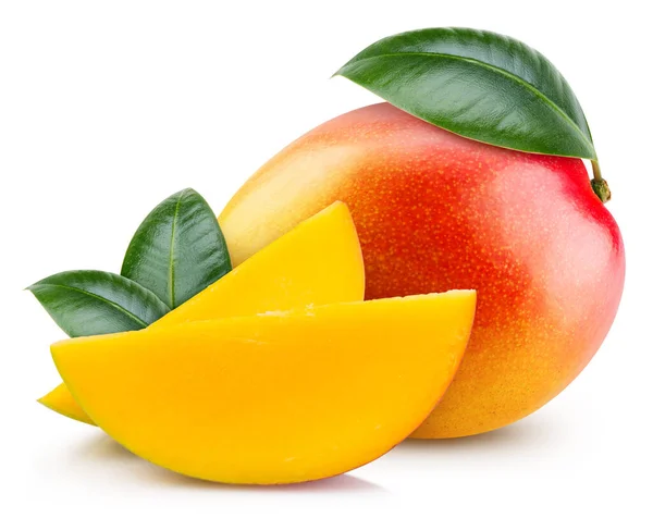 Organisk Mango Isolerad Vit Bakgrund Smaka Mango Med Löv Med — Stockfoto