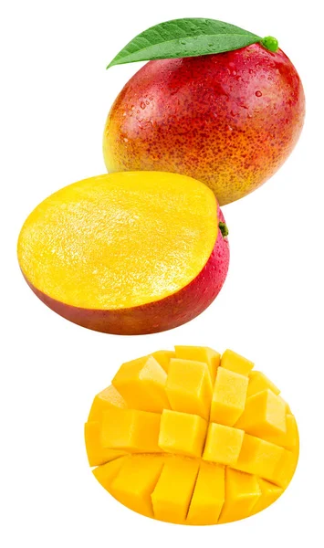 Metà Mango Rosso Isolato Fondo Bianco Mango Percorso Ritaglio Frutta — Foto Stock