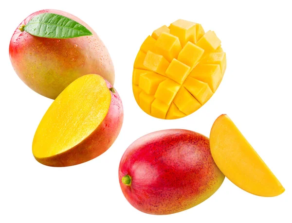 Rijp Hele Mango Half Geïsoleerd Witte Achtergrond Mango Macro Studiofoto — Stockfoto