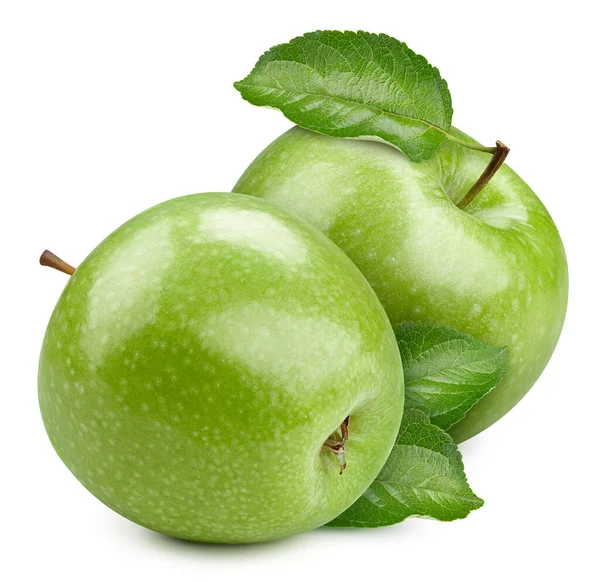 Zelené Jablko Plátky Izolované Bílém Pozadí Výstřižkem Cesta — Stock fotografie