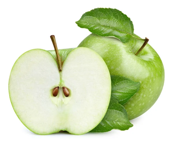 Una Manzana Verde Media Pieza Aislada Sobre Fondo Blanco Con — Foto de Stock