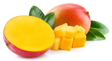 Fresh mango with leaves isolated on white background, mango on white background with clipping path.