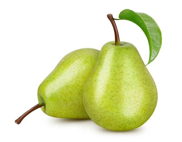 Pears Clipping Path Ripe Whole Pears Green Leaf Isolated White — Stock Photo, Image