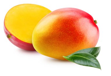 Fresh mango with leaves isolated on white background, mango on white background with clipping path..