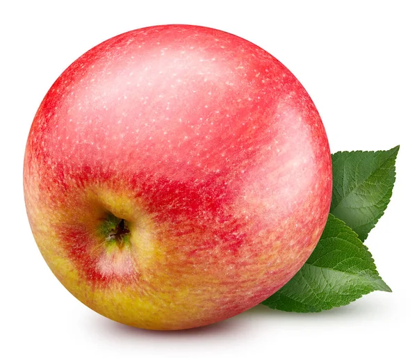 Απομονωμένο Κόκκινο Μήλο Μήλο Φύλλα Απομονωμένο Μονοπάτι Αποκοπής Φωτογραφία Apple — Φωτογραφία Αρχείου
