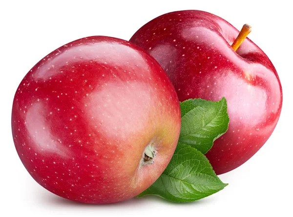 Pomme Rouge Avec Chemin Vert Coupe Feuille Pomme Fraîche Biologique — Photo