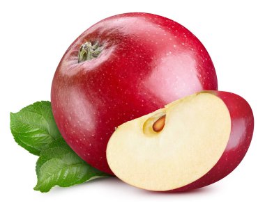 Kırmızı elma kesme yolu. Beyaz arka planda izole edilmiş elmalar. Apple stüdyosu makro çekimi