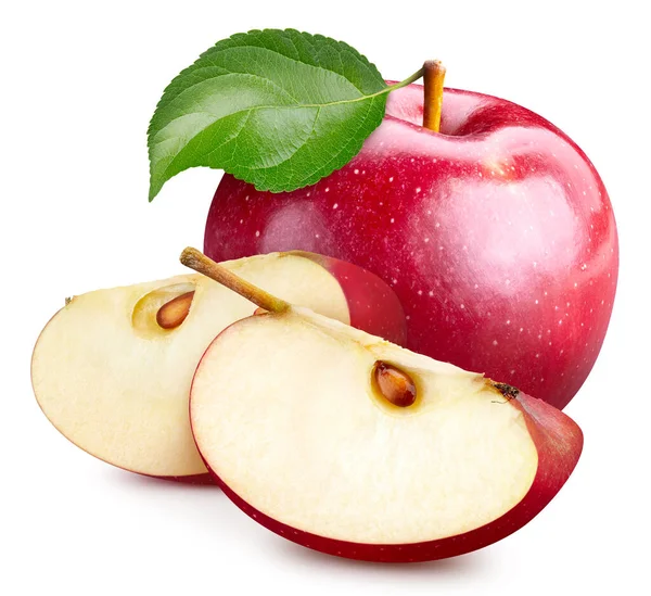 Pomme Rouge Avec Chemin Vert Coupe Feuille Pomme Fraîche Biologique — Photo