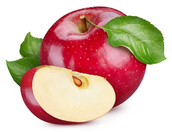 Pomme Rouge Avec Des Feuilles Isolées Sur Fond Blanc Pomme — Photo