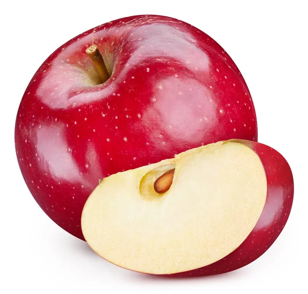 Κόκκινο Μήλο Φυλλώδη Απομόνωση Κόκκινο Μήλο Στο Λευκό Μονοπάτι Κοπής — Φωτογραφία Αρχείου
