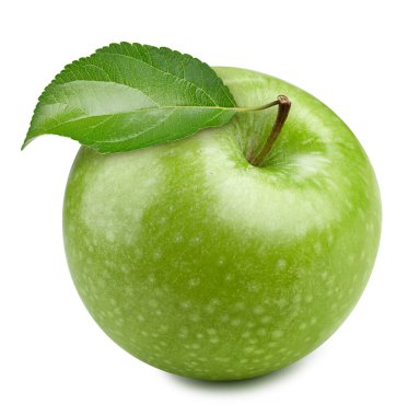 Yeşil elma izole edildi. Beyaz arka planda yeşil elma. Kırpma yolu olan yeşil dilim