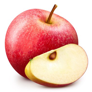 Kırmızı elma izole edildi. Beyaz arka planda kırmızı elma. Kırpma yolu olan kırmızı elma dilimi.