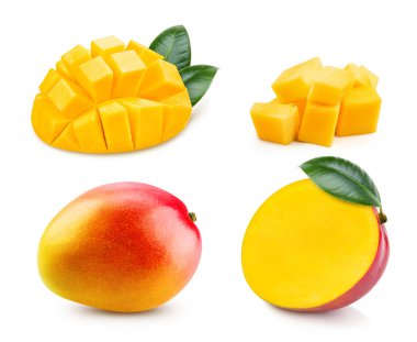 Mango koleksiyonu izole edildi. Beyaz mango. Tam alan derinliği. kırpma yolu ile.