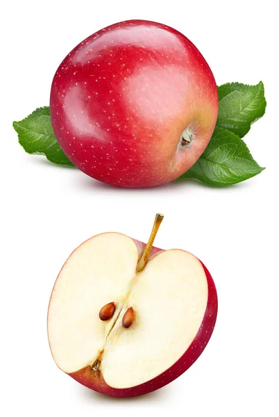 Una Manzana Roja Manzana Orgánica Fresca Con Hojas Aisladas Sobre — Foto de Stock