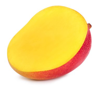 Beyaz arka planda yarı izole edilmiş mango. Olgun mango kırpma yolu.