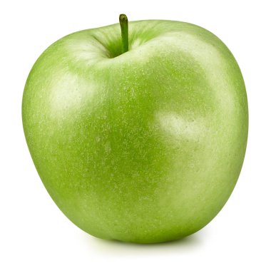 Beyaz arka planda izole edilmiş yeşil elmalar. Olgun taze elmalar kırpma yolu. Kaliteli makro fotoğraf
