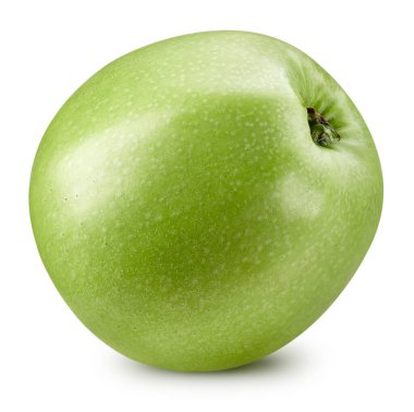 Sulu taze elma kırpma yolu. Beyaz arka planda izole edilmiş yeşil elmalar. Yakın çekim. Kaliteli makro fotoğraf