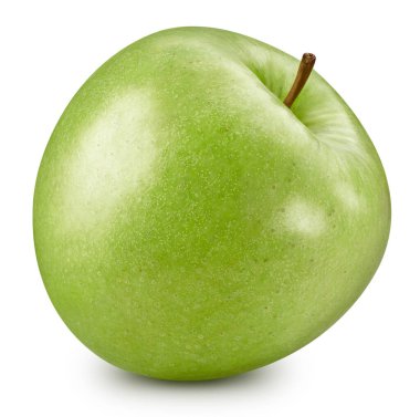 Sulu taze elma kırpma yolu. Beyaz arka planda izole edilmiş yeşil elmalar. Yakın çekim.