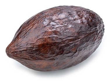 Kakao meyve kabuğu beyaz arka planda izole edilmiş. Kakao kapsülü kırpma yolu ile izole edildi. Projen için kaliteli fotoğraf.