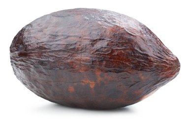 Kakao meyve kabuğu beyaz arka planda izole edilmiş. Kakao kapsülü kırpma yolu ile izole edildi. Projen için kaliteli fotoğraf.