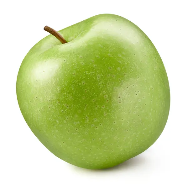 白い背景に単離された緑のリンゴ 新鮮なりんごクリッピングパスを拭きます 品質マクロ写真 — ストック写真