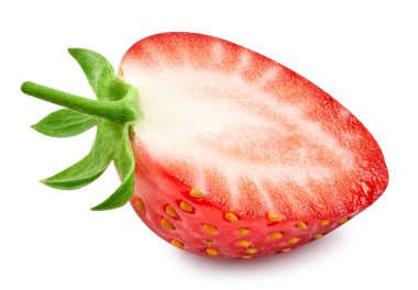 Çilek, beyaz arka planda yarı izole. Taze çilek kırpma yolu