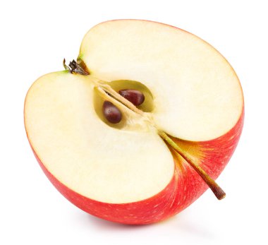 Kırmızı elmalar beyaz arka planda izole edilmiş. Olgun taze elmalar kırpma yolu. Kaliteli makro fotoğraf