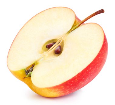 Kırmızı elmalar beyaz arka planda izole edilmiş. Olgun taze elmalar kırpma yolu. Kaliteli makro fotoğraf