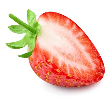 Çilek, beyaz arka planda yarı izole. Taze çilek kırpma yolu