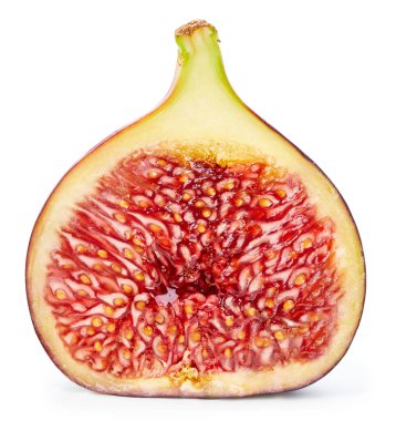 İncir Kırpma Yolu. Olgun incirli makro fotoğraf. Sulu incir meyvesi beyaz arkaplanda izole.