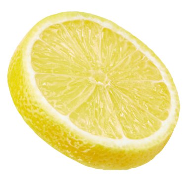 Limon dilimi beyaz arka planda izole edilmiş. Limonlu meyve kırpma yolu. Kaliteli makro fotoğraf