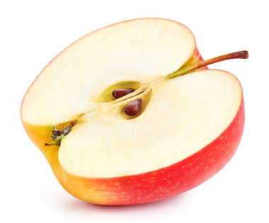 Kırmızı elmalar beyaz arka planda izole edilmiş. Olgun taze elmalar kırpma yolu. Kaliteli makro fotoğraf