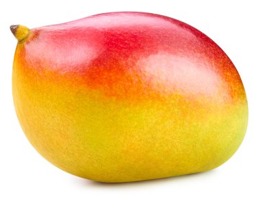 Mango beyaz arka planda izole edilmiş. Olgun mango kırpma yolu. Yapraklı mango.