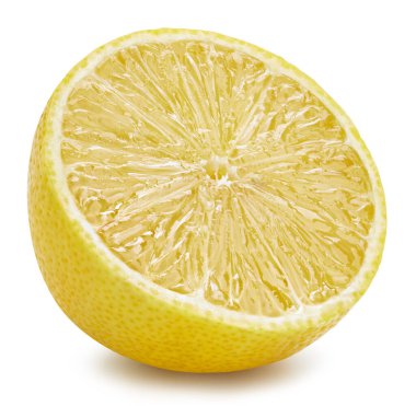 Limonlu meyve kırpma yolu. Kaliteli makro fotoğraf. Beyaz arkaplanda yarı izole edilmiş Lemon.