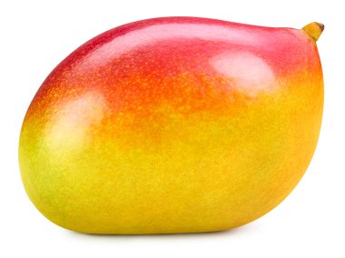 Mango beyaz arka planda izole edilmiş. Olgun mango kırpma yolu. Yapraklı mango.