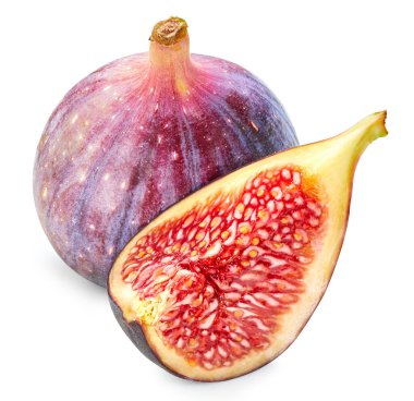 İncir Kırpma Yolu. Olgun incirli makro fotoğraf. Sulu incir meyvesi beyaz arkaplanda izole.