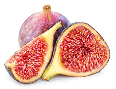 İncir Kırpma Yolu. Olgun incirli makro fotoğraf. Sulu incir meyvesi beyaz arkaplanda izole.