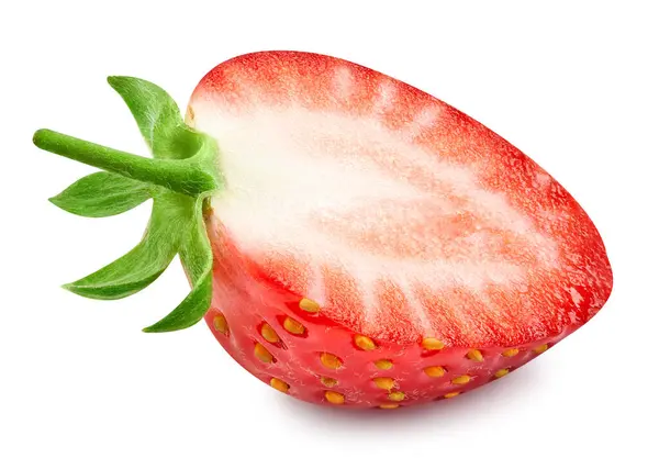 Çilek, beyaz arka planda yarı izole. Taze çilek kırpma yolu