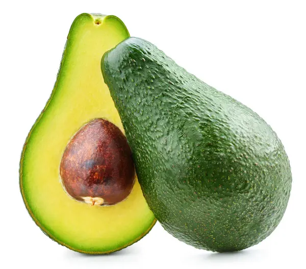 Helft Van Verse Avocado Geïsoleerd Wit Rijp Vers Groen Avocado — Stockfoto