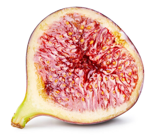 Fig Clipping Path. Ripe fig macro photo. Juicy fig fruit isolated on white background.