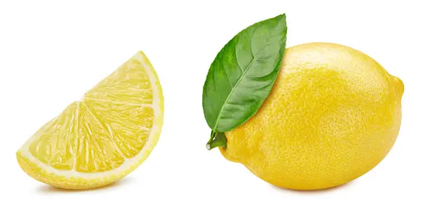 Lemon Fruit Lemon Slices Leaves Isolated White Background Lemon Clipping — Stock Photo, Image