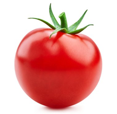 Beyaz üzerine izole edilmiş domates sebzeleri. Taze domates kırpma yolu. Domates makro fotoğrafı