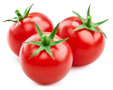 Taze domates sebzeleri beyaza izole edilmiş. Domates meyveli kırpma yolu. Domates makro fotoğrafı