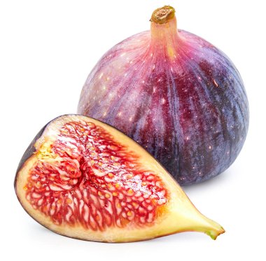 İncir Kırpma Yolu. Olgun incirli makro fotoğraf. Sulu incir meyvesi beyaz arkaplanda izole.