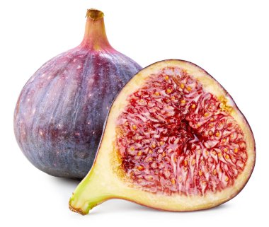 İncir Kırpma Yolu. Olgun incirli makro fotoğraf. Sulu incir meyvesi beyaz arkaplanda izole.