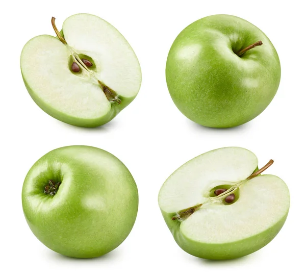 Zelená Jablka Izolovaná Bílém Pozadí Kolekce Zelených Jablek — Stock fotografie
