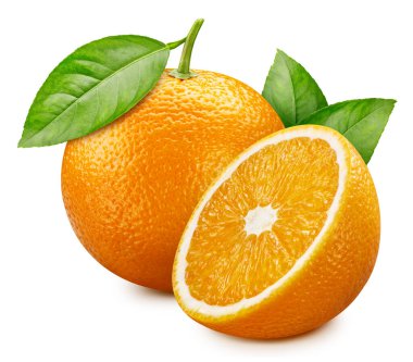 Turuncu turunçgiller beyaz arka planda izole edilmiş. Kırpma yolu olan turuncu. Yapraklı turuncu