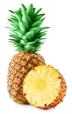 Beyaz arka planda izole edilmiş ananas koleksiyonu. Ananas kümesi kırpma yolu.