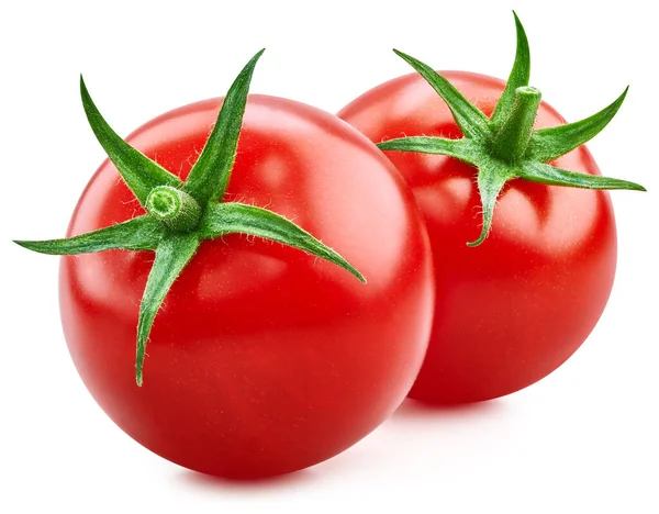 Tomatengemüse Isoliert Auf Weiß Zwei Tomatenfruchtschneidepfade Tomaten Makrofoto — Stockfoto