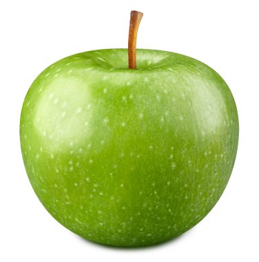 Sulu taze elma kırpma yolu. Beyaz arkaplanda yeşil elmalar izole.